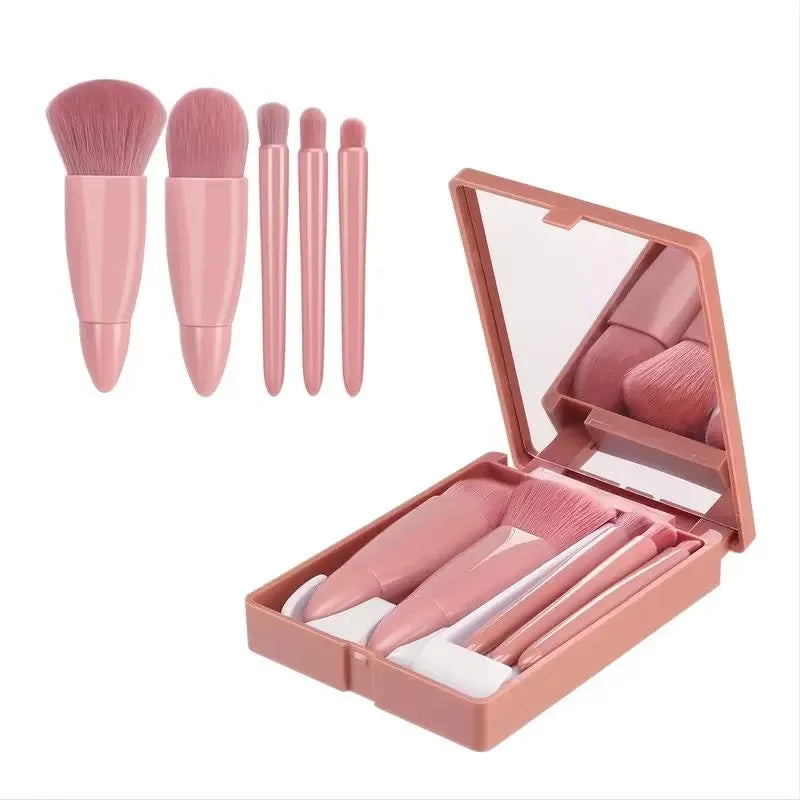5-Piece Travel Size Makeup Brush Set – Compact Brushes with Case & Mirror