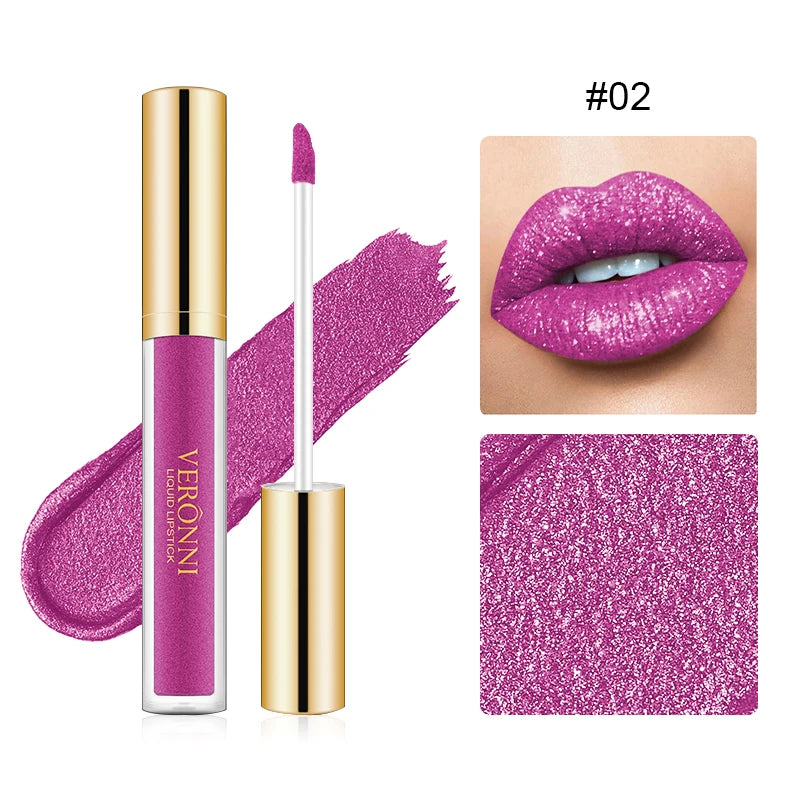 15-Color Glitter Liquid Lipstick Set – Waterproof Shimmer Gloss