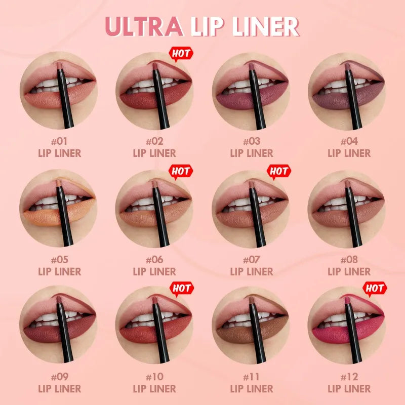Waterproof Matte Lipliner Pencil – 12 Long-Lasting Colors