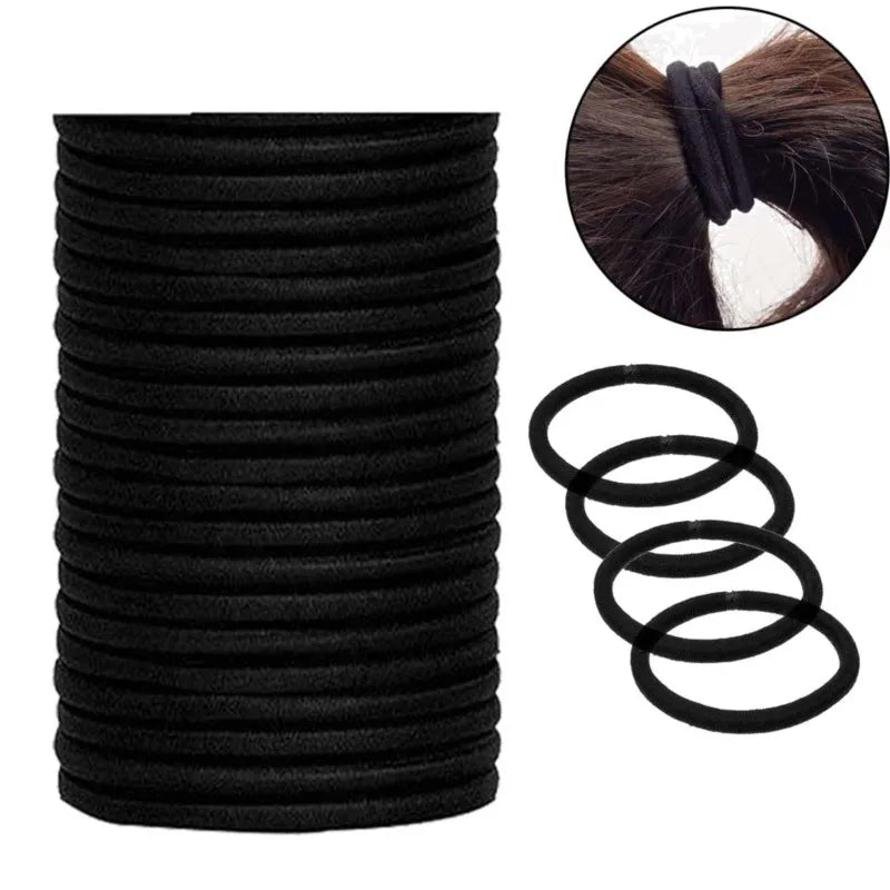 Set of 10/30/50 Black 4 mm Elastic Hair Bands – Durable Ponytail Holders