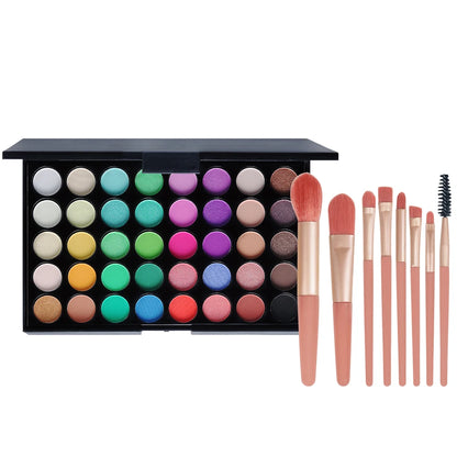 40-Color Eyeshadow Palette with 8 Pink Brushes – Matte & Shimmer Long-Lasting Shades